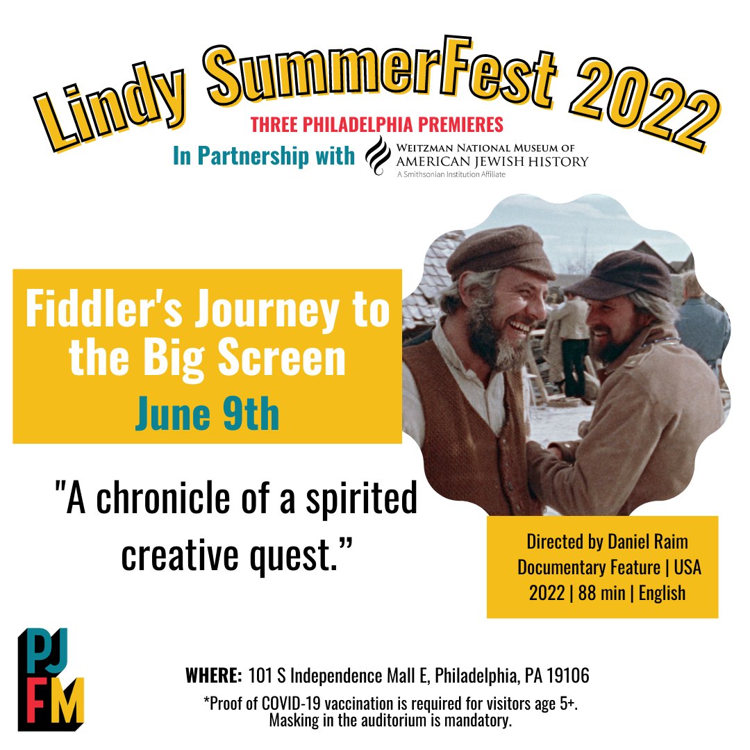 PhillyJFM_'s tweet photo. To life, to life L'chaim!
We're Back! See the Philadelphia Premiere of Fiddler's Journey to the Big Screen this Thursday(June9) at @weitzmanmuseum.
Click the link in our bio to grab your tickets today!
#Fiddler #JewishFilms #ToLife #PhillyJFM #WeitzmanMuseum #June9 #SummerFest https://t.co/HaZlxPJHeB