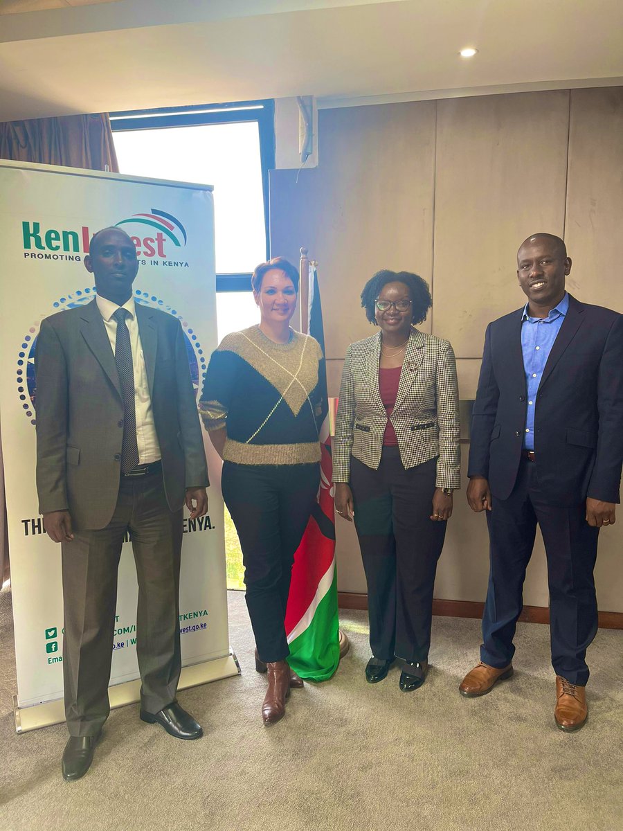 This afternoon @KenInvestMD met with Ms.Oerlemans,GM Netherlands Business Hub and Mr.Korir Senior Policy Officer <a href="/NLinKenya/">Netherlands Embassy in Kenya</a>. The team discussed on areas for continued collaboration and dialogue in supporting Netherlands investors in the country.