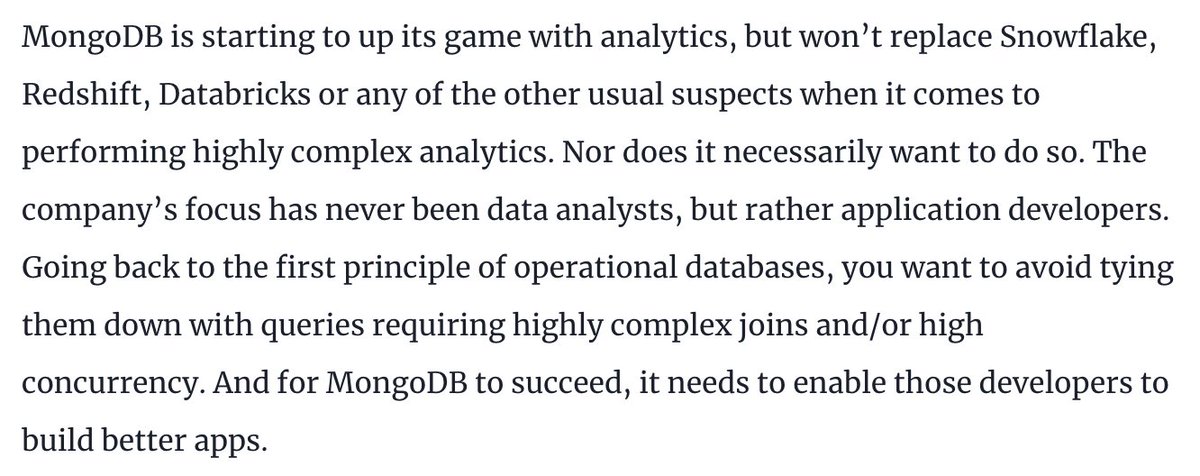 As #MDBW22 kicks off, a great post from @TonyBaer about how @MongoDB delivers analytics. No, not *those* kinds of analytics. Analytics, in MDB's world, are all about enabling developers to build better apps, not about data analysts doing offline analysis venturebeat.com/2022/06/07/mon…