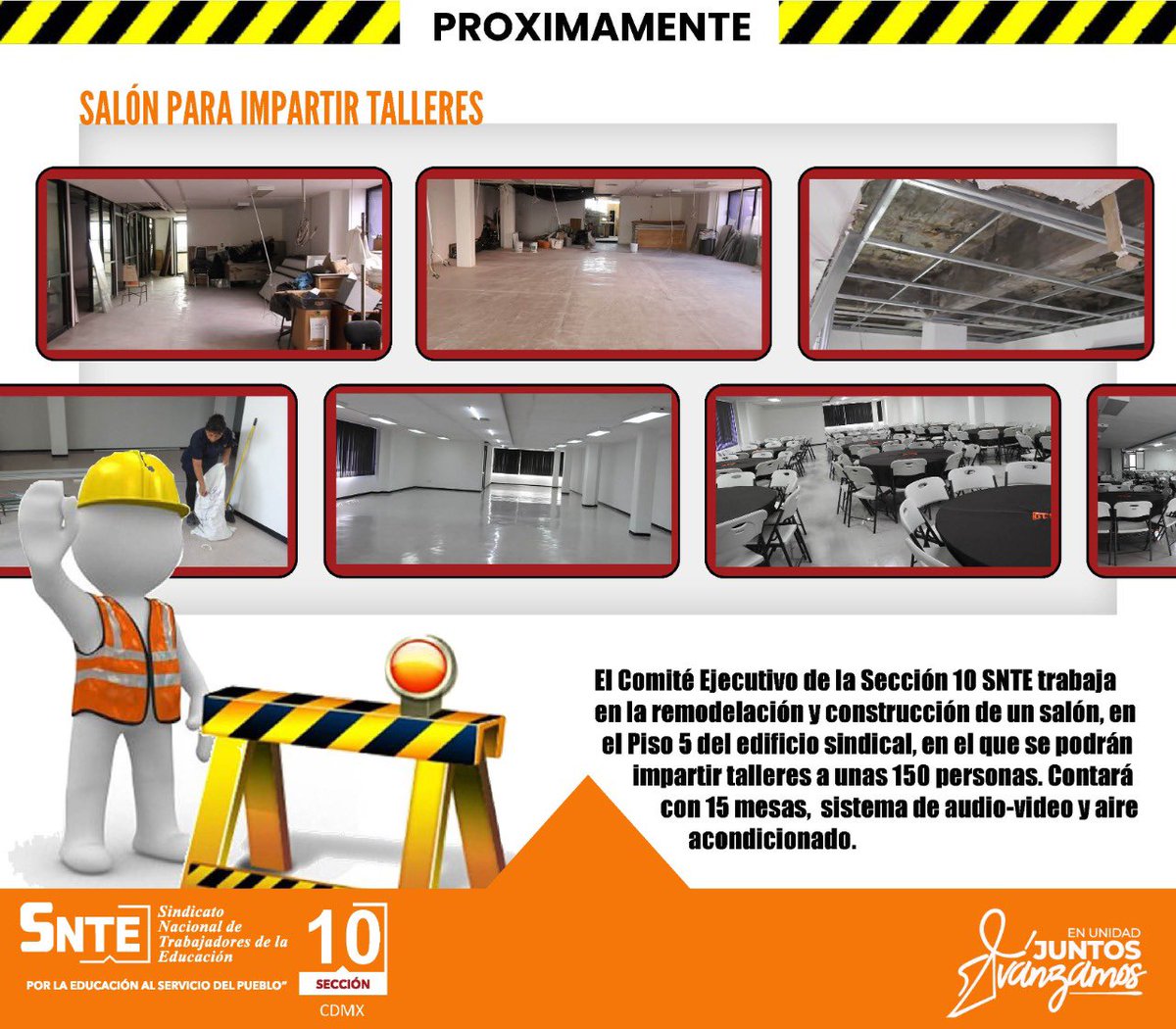 GusVeraF's tweet photo. COMPAÑERAS Y COMPAÑEROS, 
CONTAR CON ESPACIOS DIGNOS PARA CAPACITACIÓN ES UNA BUENA FORMA DE SENTIRSE EN CASA.

FRATERNALMENTE
El COMITÉ EJECUTIVO SECCIÓNAL.

#enunidadjuntosavanzamos
#UnoSomosTodos
#ytodossomosuno https://t.co/KGe9NqNfH6