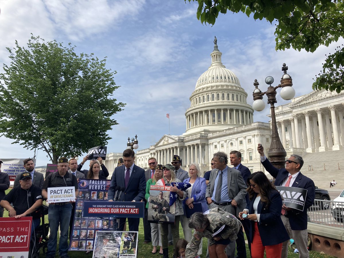 A key Senate vote is scheduled TODAY for the PACT Act and we’re at the Capitol to urge Senators one more time to finally ensure that our #veterans get the care and benefits they need after #ToxicExposure. Contact your Senators NOW! tinyurl.com/2954cd8j