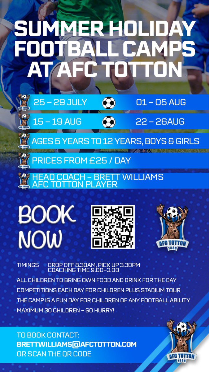 Summer is on sale. Use afctotton.ticketco.events as the link to book. ⚽️🏅