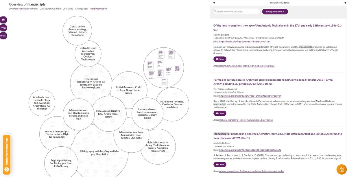 TripleEU's tweet photo. 1.1 GoTriple offers two options to #visualize the results of your query. Firstly, the #knowledgemap: The map provides you with a #topical overview for your search query based on the 100 most relevant documents matching your query. https://t.co/ENOJnf7jXg