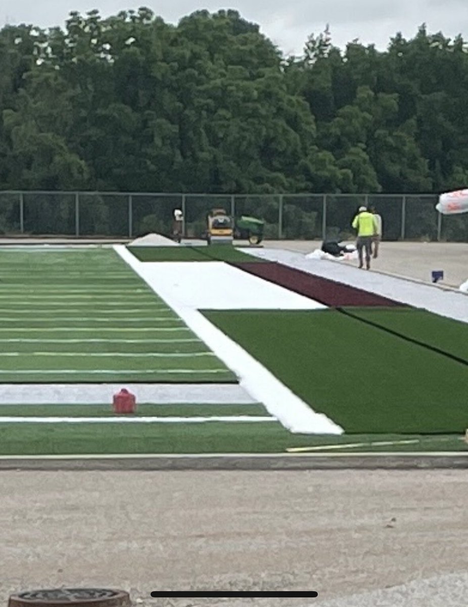 JohnHines66's tweet photo. Visitor’s sidelines being installed. I can just hear it now…
Official: “Coach get off the field.”
Opposing Coach: “I’m off!  Where do I have to go?”
Official: “Go stand in the MAROON baby!!!!”
#Team39
#TurfUpdate https://t.co/h1bmLQQd3I