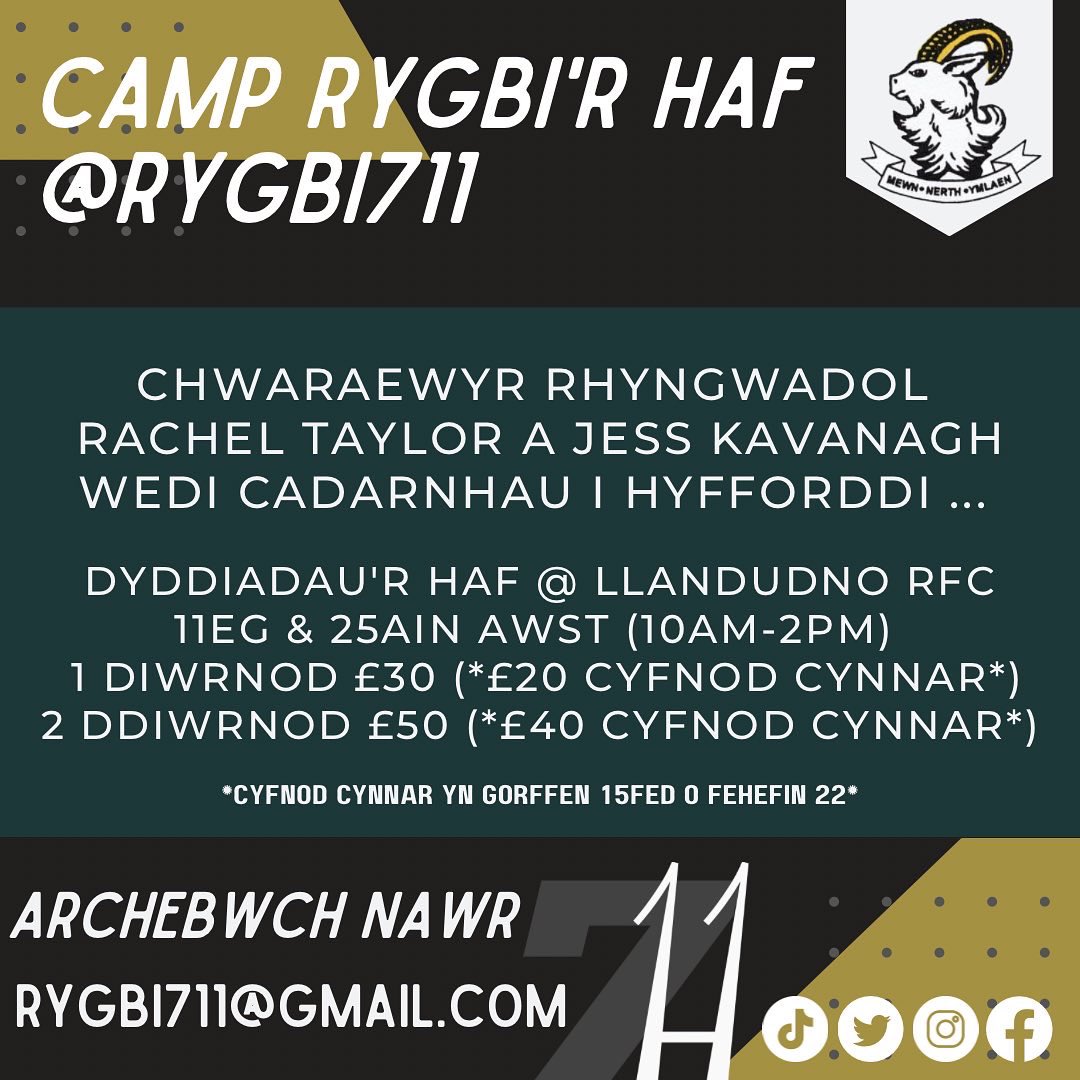 Summer Dates booked in with Llandudno Rugby Club. Early bird offer plus double days discount! Dyddiadau’r haf wedi ei gadarnhau hefo Clwb Rygbi Llandudno. Cynnig cyfnod cynnar ac discownt dau ddiwrnod. Don’t miss out! Book your space now! #freedomtoexpress #rugbycamp