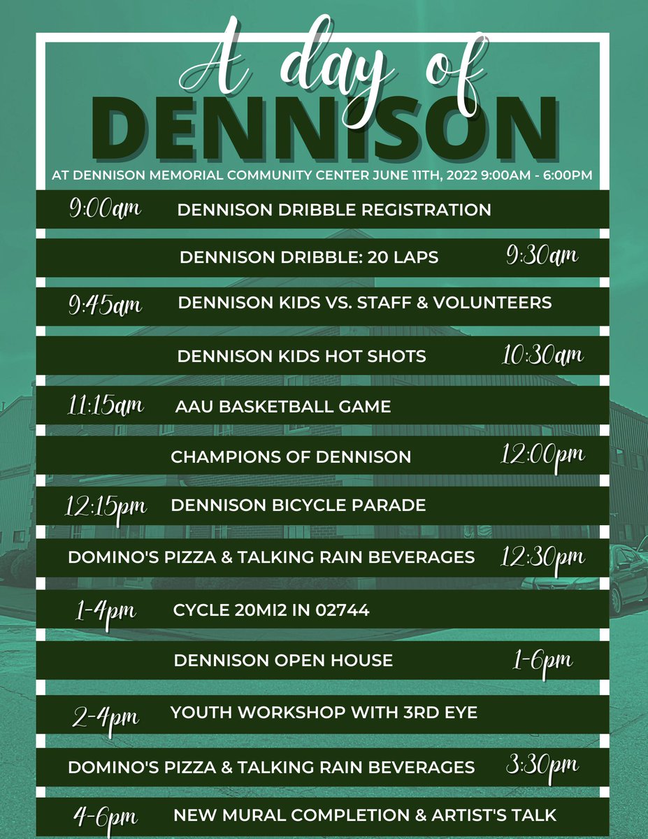 DennisonCenter's tweet photo. Saturday is filled with activities for our community at Dennison Memorial Community Center. Are you a #nbma resident in need of some fun? Check out our schedule below and see what is in store! https://t.co/iP5MsfwNKi