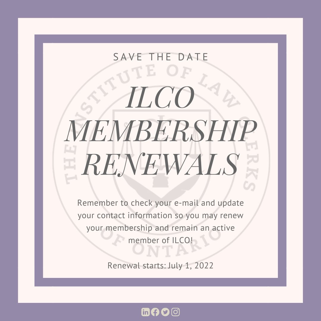 InstituteLCO's tweet photo. SAVE THE DATE!!

ILCO Membership Renewals start on July 1st. All members will receive a reminder email so keep an eye out for that in the upcoming weeks👀

Find more information on our website here: https://t.co/B142fc4dlV 🎉

#ILCO #lawclerk #membership #joinus #renewal https://t.co/YOfVoC3v6a