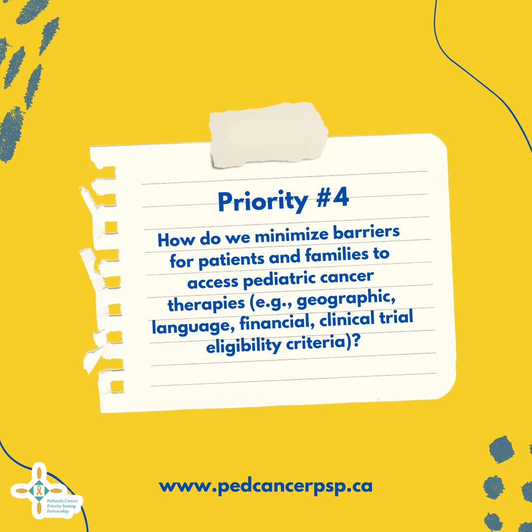 There are many barriers that we need to resolve to help allow families to successfully access the pediatric cancer therapies that they need. Here is the reveal for priority #4. #childhoodcancer 🇨🇦🎗
