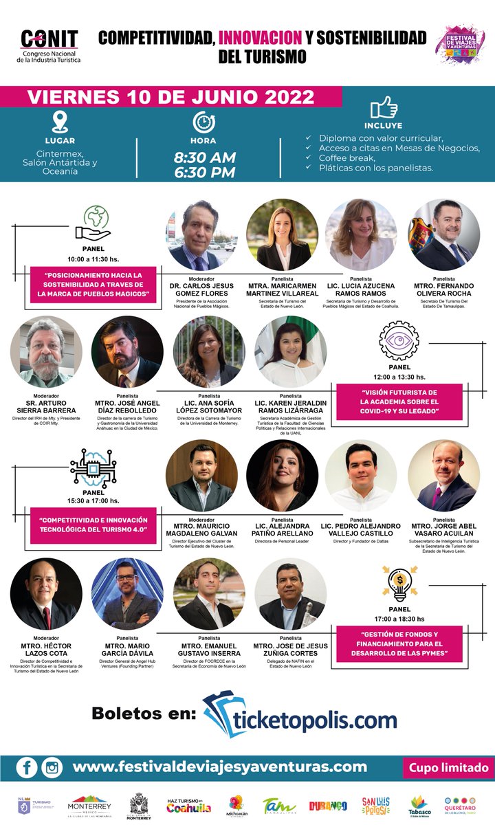 festviajes's tweet photo. Todo lo que necesites saber sobre el Turismo.  CONGRESO NACIONAL DE LA INDUSTRIA TURISTICA viernes 10 de JUNIO 2022 visita: https://t.co/KOJVQsBla1 #CONIT BOLETOS GRATIS EN: https://t.co/uXAKrbkRdD https://t.co/dIJyjb273D