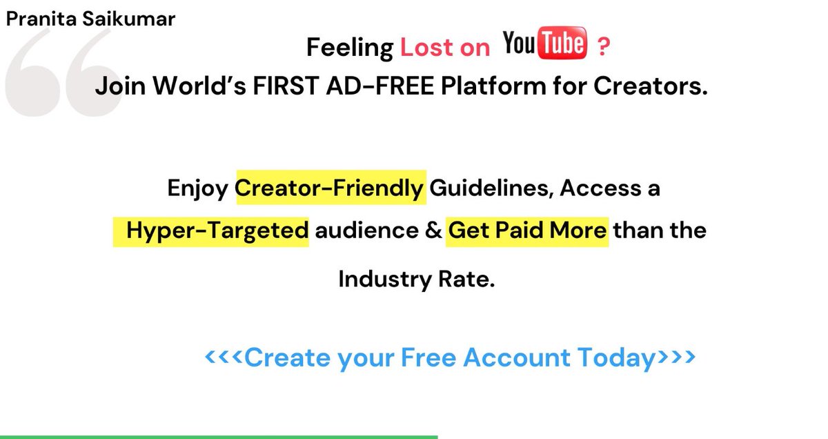 prans_rocks's tweet photo. Feeling lost on Youtube?
Join World's first AD-FREE Platform for creators
-------------------
How I used competitive positioning for a client who wanted to enter the creator market that's dominated by @YouTube
A short Thread:
#youtubepremium #youtube #competitivepositioning https://t.co/KCtCihW3Pw