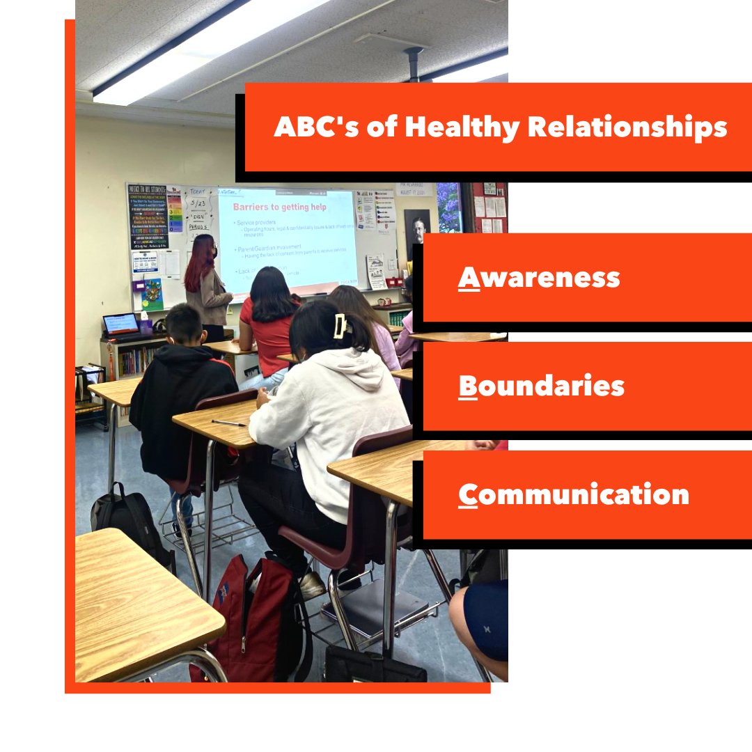 Nationwide, nearly 1.5 million high school students experience physical abuse in a single year. Our Safe Dates curriculum teaches kids & teens the difference between #healthyrelationships and abusive ones. 📷: presenting #SafeDates last week to the 6th-8th grade classes @RsvltMS!