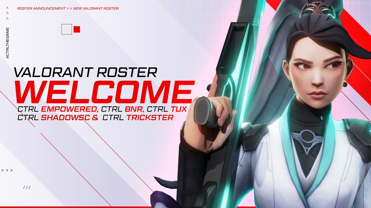 We are happy to announce our first official <a href="/PlayVALORANT/">VALORANT</a> roster! #ctrlthegame 

👤 <a href="/Empowered_Val/">Empowered</a> 
👤@4tuxx 
👤@Val_Trickster 
👤<a href="/Bnrluck/">Bnr</a> 
👤<a href="/shadowbooysc/">Ainzs</a>