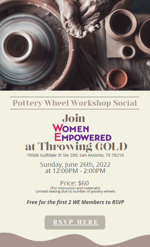 WE_CPSEnergy's tweet photo. WE would love for you to join us for a Pottery Wheel Social. The first two people to RSVP will get their fees waived. Winners will be announced by tomorrow.
Sunday, June 26th 
12:00PM – 2:00PM
#WECPSE #togetherWErise 
RSVP: https://t.co/SpLD6pBMqA https://t.co/yI0cysdnWp