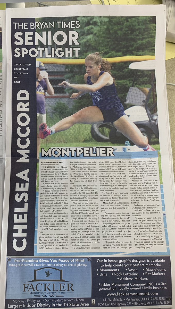 JLeBlanc_21's tweet photo. My last senior spotlight of the school year is on Montpelier’s Chelsea McCord, who’s a three-time regional track qualifier and was also part of a key group in volleyball and girls basketball that propelled Montpelier’s girls athletics.

Story: https://t.co/Wiq8iqF4sU