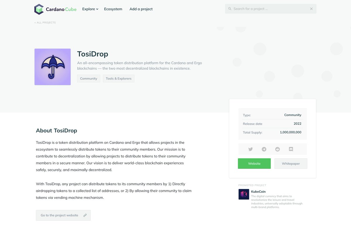 TosiDrop's tweet photo. We're excited to announce we've been listed on Cardano Cube 🥳 https://t.co/T3TCmelil6