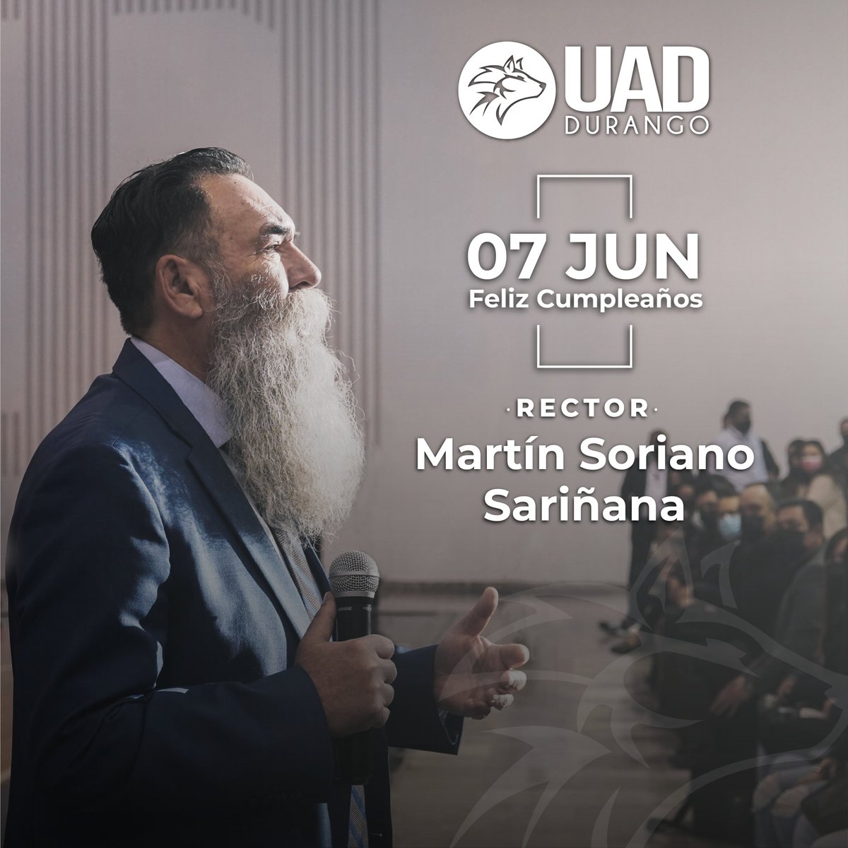 lobosuadmx's tweet photo. ¡Feliz cumpleaños Dr. Martín Soriano Sariñana, nuestro Papá LOBO y rector de la Universidad Autónoma de Durango! 🐺
De parte de los estudiantes, docentes y todo el personal que forma parte de esta familia Lobo le deseamos felicidad, prosperidad, éxito y salud. 🥳 https://t.co/GTJGCjOGww