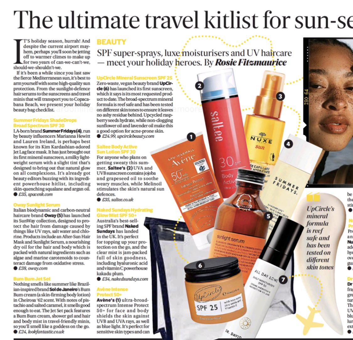 The new @upcirclebeauty spf in today’s @EveningStandard 🙌🏻 thanks to @RosieFitzmauric 🥰 #spf #summer #suncare #skincare #beauty #vegan #refillable #reefsafe #circularbeauty #freelancepr