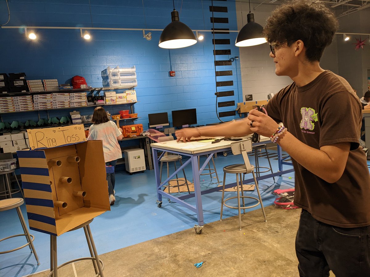 MsYaple's tweet photo. What a better way to celebrate the end of the year in the lab than with a carnival! Students prototyped carnival games their way with recycled materials - ring toss, plinko, know them down, and basketball! So much fun was had @BaysideMSVBCPS  #STEMeducation https://t.co/7VA7f2rQPo