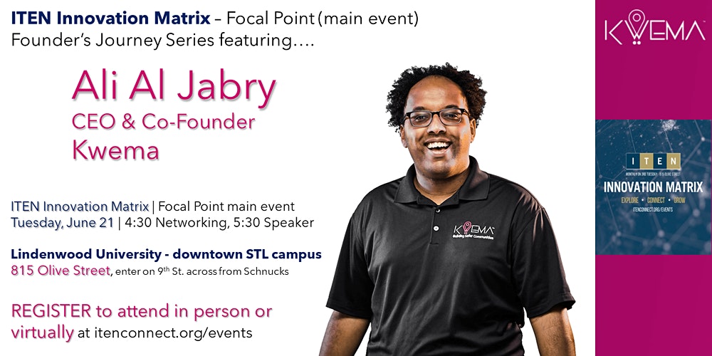 dureecenter_lu's tweet image. Focal Point, featuring the Founder&apos;s Journey of @ali_jabry, CEO of @Kwema_ is our main event at our #InnovationMatrix on June 21st! Join in person or virtually to hear Ali discuss the all-important product/market fit, and his journey to get there!  bit.ly/3GVDpi3