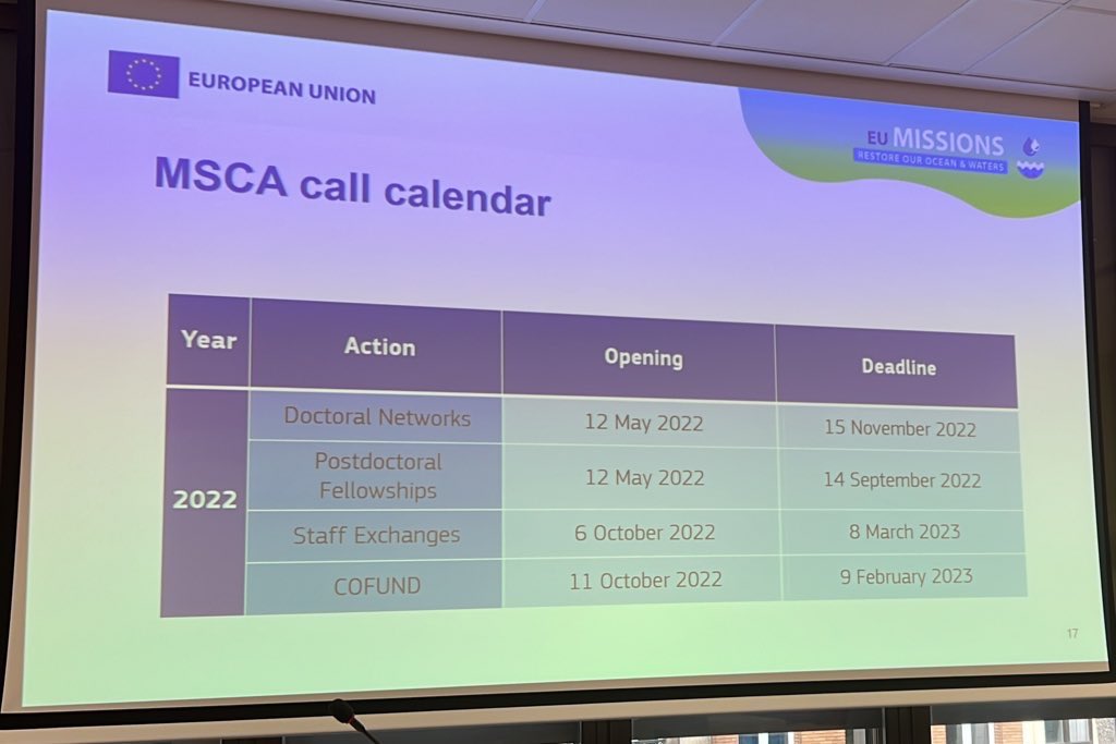 Clear response <a href="/MSCActions/">Marie Skłodowska-Curie Actions</a> MBartes #MSCA cluster Oceans on type staff participants in #MSCA #StaffExchanges (researchers any stages of career as well as administrative or managerial staff involved in the research project). Apply to next call bit.ly/3H1e06H <a href="/REA_research/">European Research Executive Agency</a>