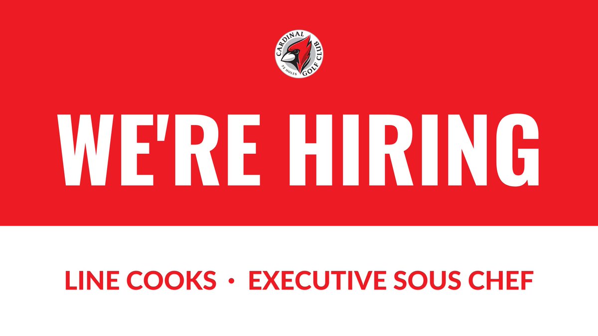 Do you have experience with food? 🧑‍🍳

We're looking to grow our talented team with Link Cooks &amp; an Executive Sous Chef. Apply now and join our #CardinalCrew!

👉 cardinalgolfclub.com/about-us/#jobs