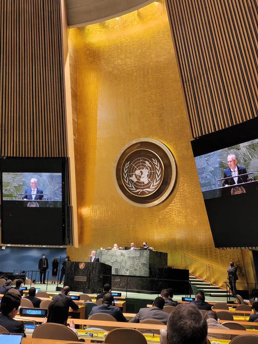 HUNMissionToUN's tweet photo. Congratulations to H.E. Mr. Csaba Kőrösi of Hungary 🇭🇺, elected by acclamation as President of the General Assembly at its 77th Session! In his acceptance statement, he reaffirmed his resolve to guide the @UN to solutions through solidarity, sustainability &amp; science. https://t.co/ms6NDdV9eI
