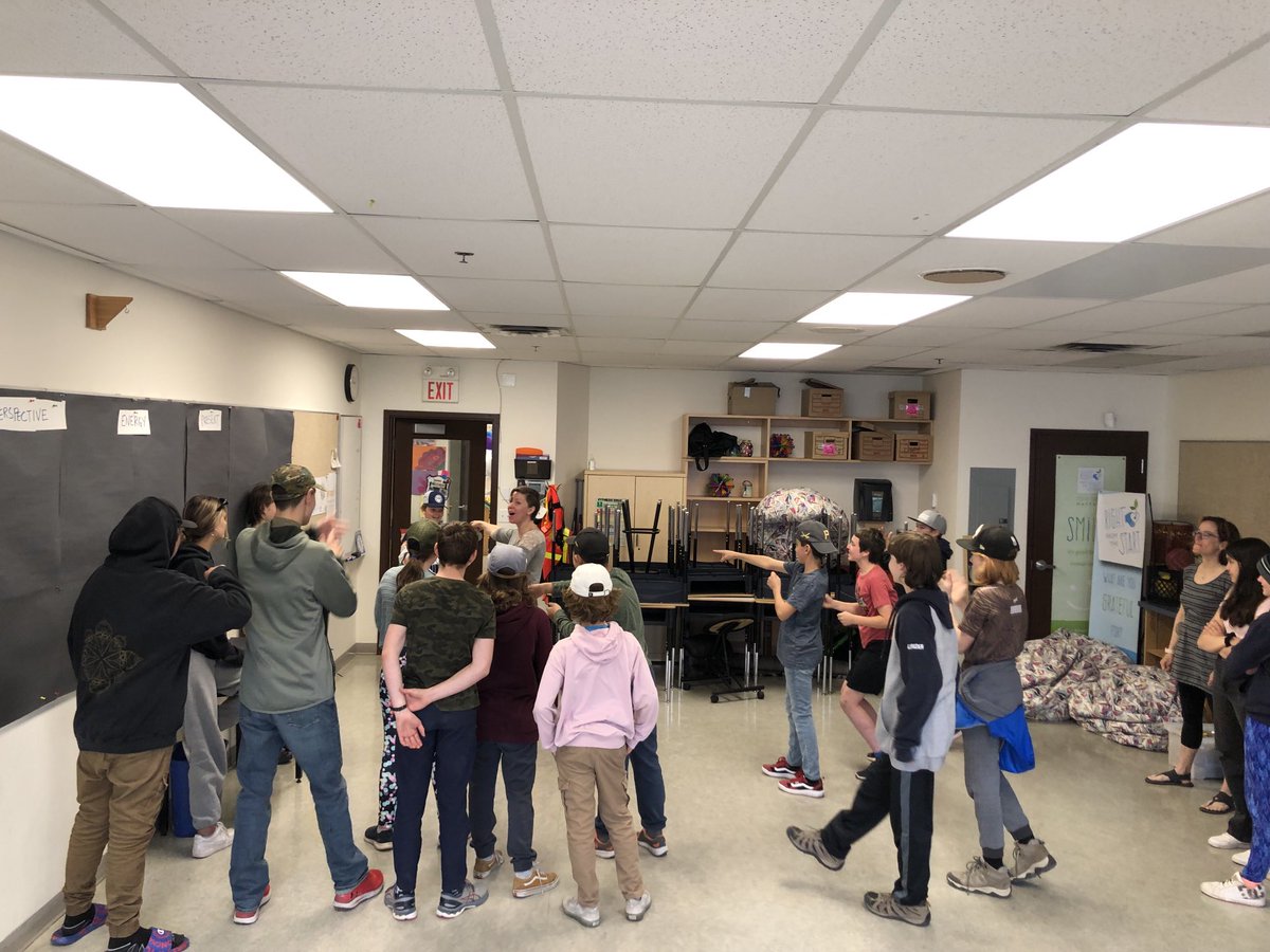Lawrence Grassi Middle School Grade 7 students learning to improvise in sticky situations with Tangle, a collaboration project between Arts Place, Right from the Start. And Canadian Rockies Public School