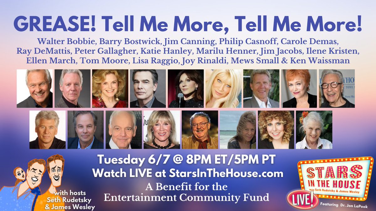 You’re the Ones That We Want! 🌟💕 We’re celebrating 50 years of Rydell High with its original stars and creators, so spend this Summer Night with us at starsinthehouse.com !! A benefit for @alifeinthearts @TheRealMarilu #Grease #Greaseistheword #greasereunion #broadway