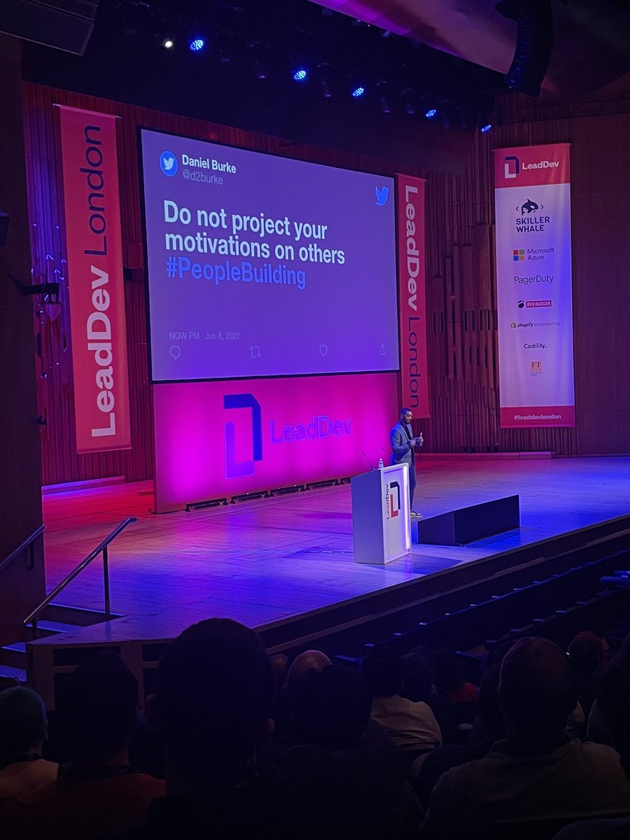 Fantastic talk from <a href="/d2burke/">Daniel Burke</a> on people building with many practical tips.m <a href="/TheLeadDev/">LeadDev</a>. One of my favourites - “Do not project your motivations on others” - one of the first mistakes I made in line managing!