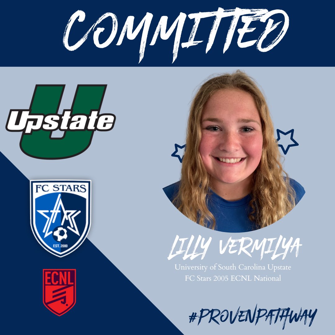 Congratulations to FC Stars 2005 ECNL National player Lilly Vermilya for her verbal commitment to play for the University of South Caroline Upstate!

#FCStars #StarsNation #ProvenPathway
⭐️⭐️⭐️⭐️⭐️⭐️⭐️⭐️⭐️⭐️⭐️