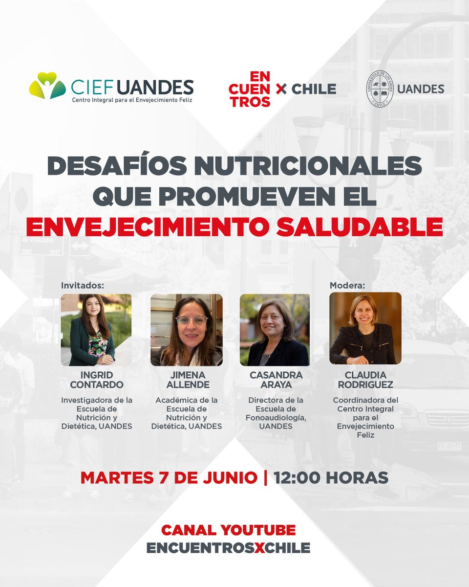 EncuentrosxCL's tweet photo. Envejecimiento saludable, ¿cuál es el papel de la alimentación?
Hoy, a las 12:00 hrs, participa de un nuevo EncuentrosxChile para hablar sobre los desafíos nutricionales que promueven un envejecimiento activo y sano. 
Link👉🏼https://t.co/O6WLr5awln. https://t.co/NkpsbApkXS