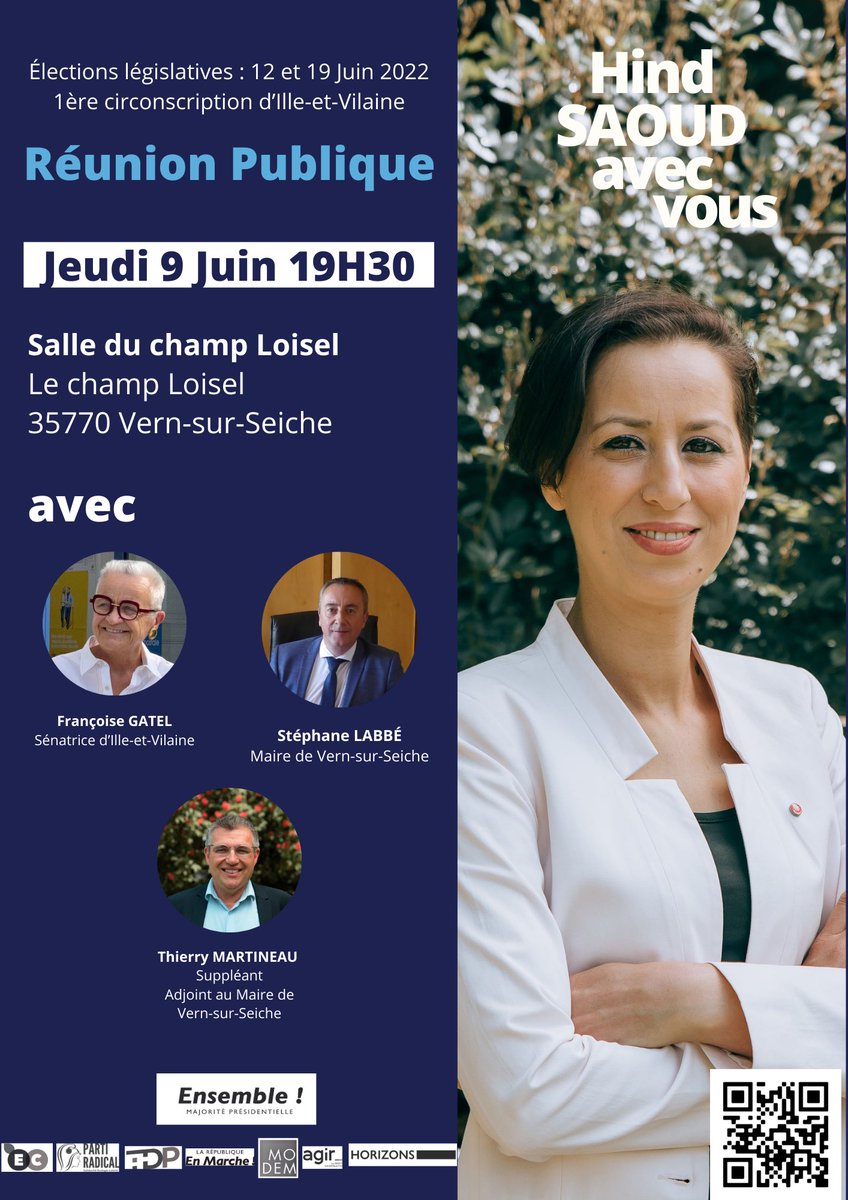 Je vous donne rendez-vous Jeudi à 19h30 à Vern-sur-Seiche !

#Rennes #legislatives #Bretagne #Circo3501 #electionslegislatives2022