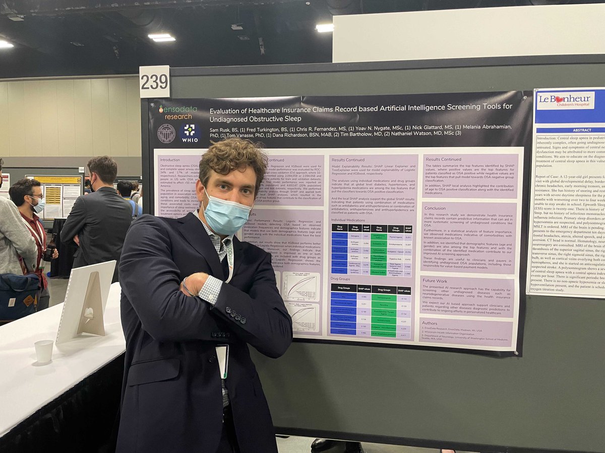 A few EnsoData team photos from the Exhibitor Hall and the Poster Hall from the first day of SLEEP 2022. Find our team in Booth #135 and find our researchers in the Poster Hall again tonight! #SLEEP2022