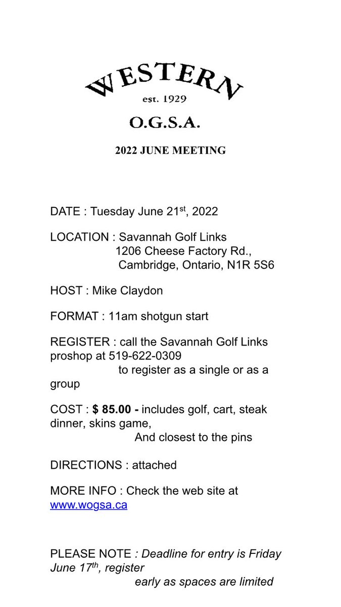 Our June Meeting info is listed below. Sign-up today as a single or with a group. Advance reservations are preferred.