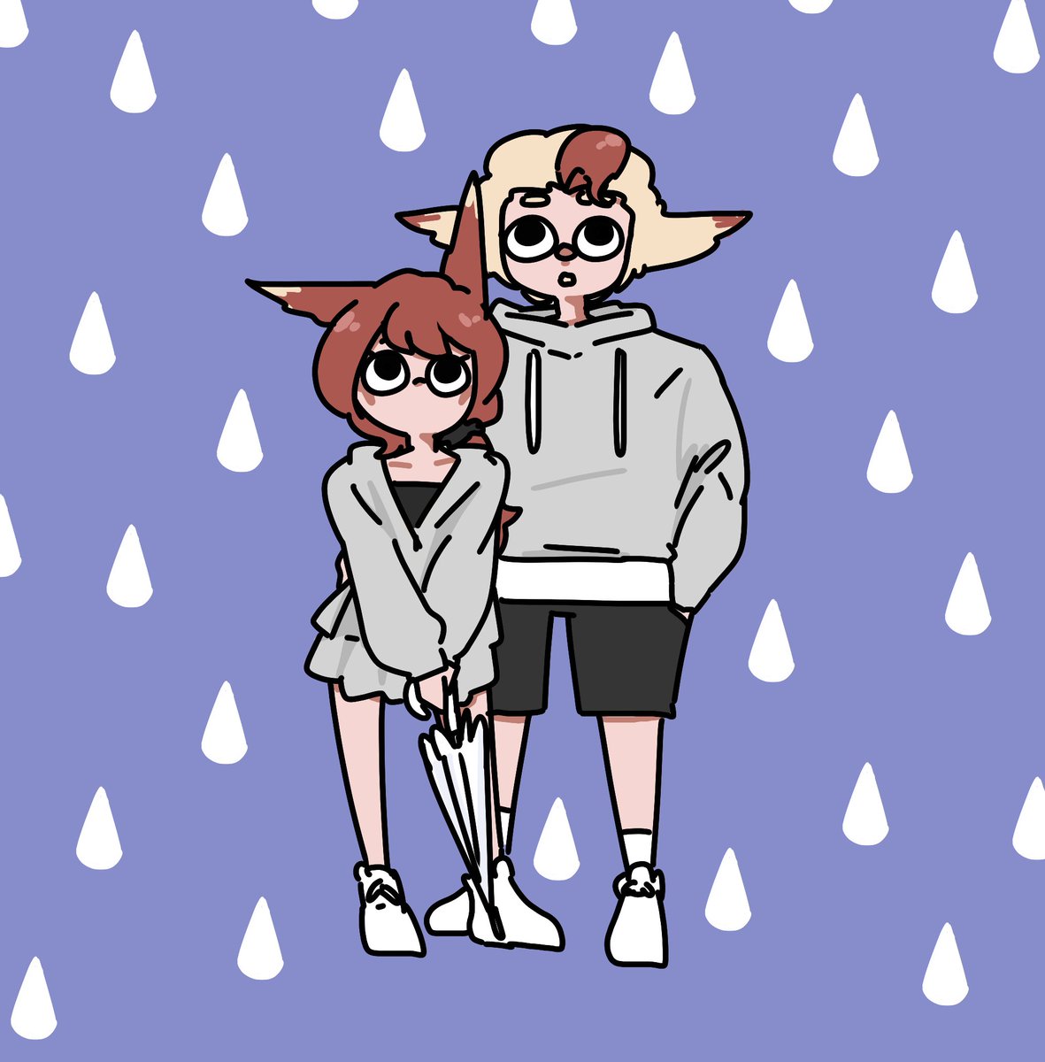 1girl 1boy umbrella holding umbrella white footwear shorts glasses  illustration images