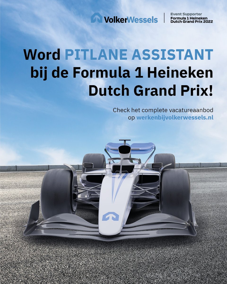 Van start met onze wervingscampagne voor #PitlaneAssistant tijdens de #DutchGP! Wil je op 2, 3 en 4 september in de pitstraat aan het werk en onderdeel uitmaken van Team VolkerWessels? Solliciteer dan via werkenbijvolkerwessels.nl/pitlane
#ookditisvolkerwessels #werkenbijvolkerwessels