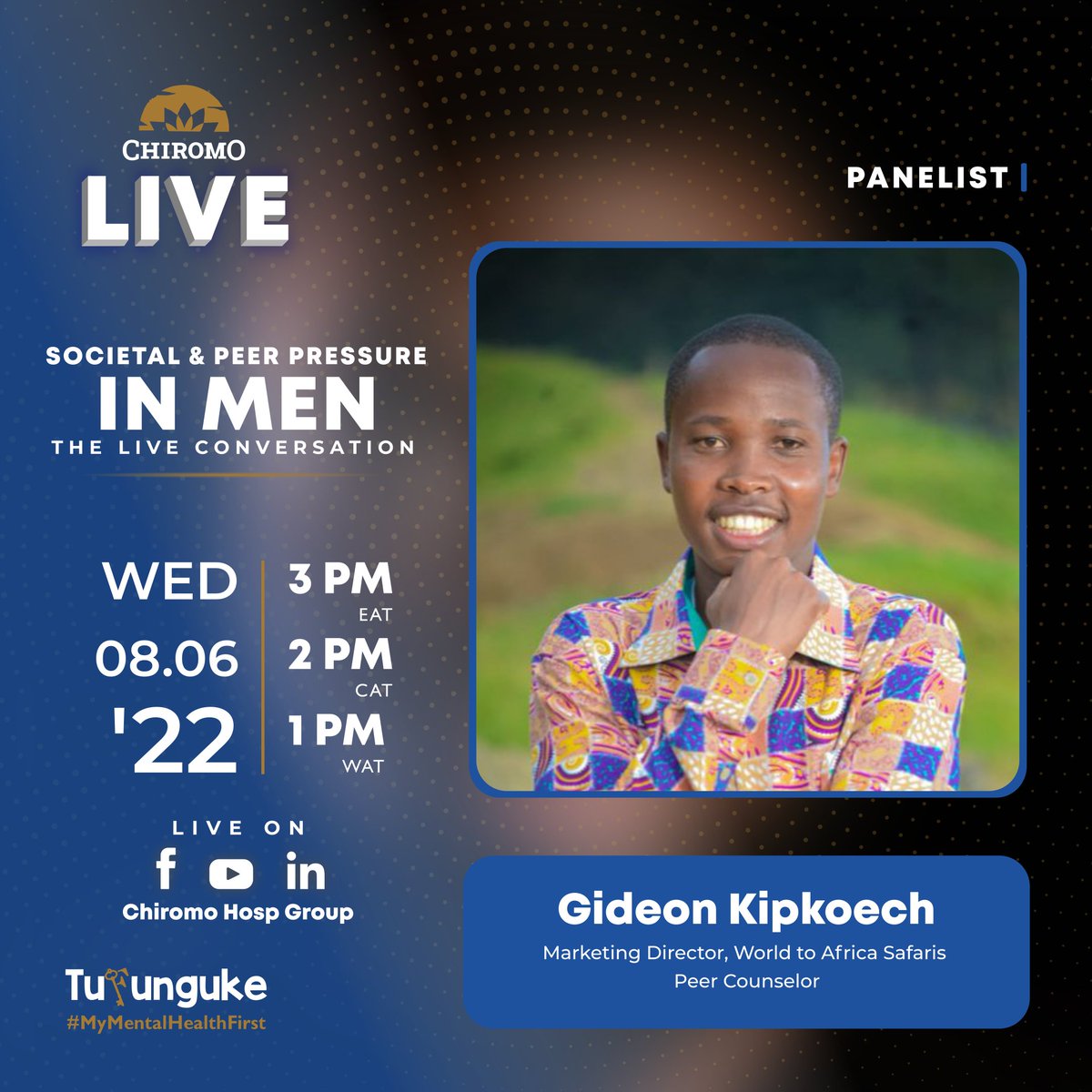 It's #MensHealthMonth so let's talk about men!

Join us for a LIVE Discussion this Wednesday from 3PM as we unpack 'SOCIETAL AND PRESSURE IN MEN' with an outstanding panel.

Mark your calendars!

#Tufunguke this #MensHealthMonth