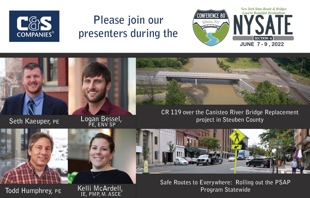 C_SCompanies's tweet image. We are at the NYS Association of Transportation Engineers Conference 80 in Ithaca, NY.  Be sure to check out our presenters, Seth &amp;amp; Logan on Tuesday and Todd &amp;amp; Kelli on Wednesday. #NYSATE80 #EngineerExperts #NeverStopLearning