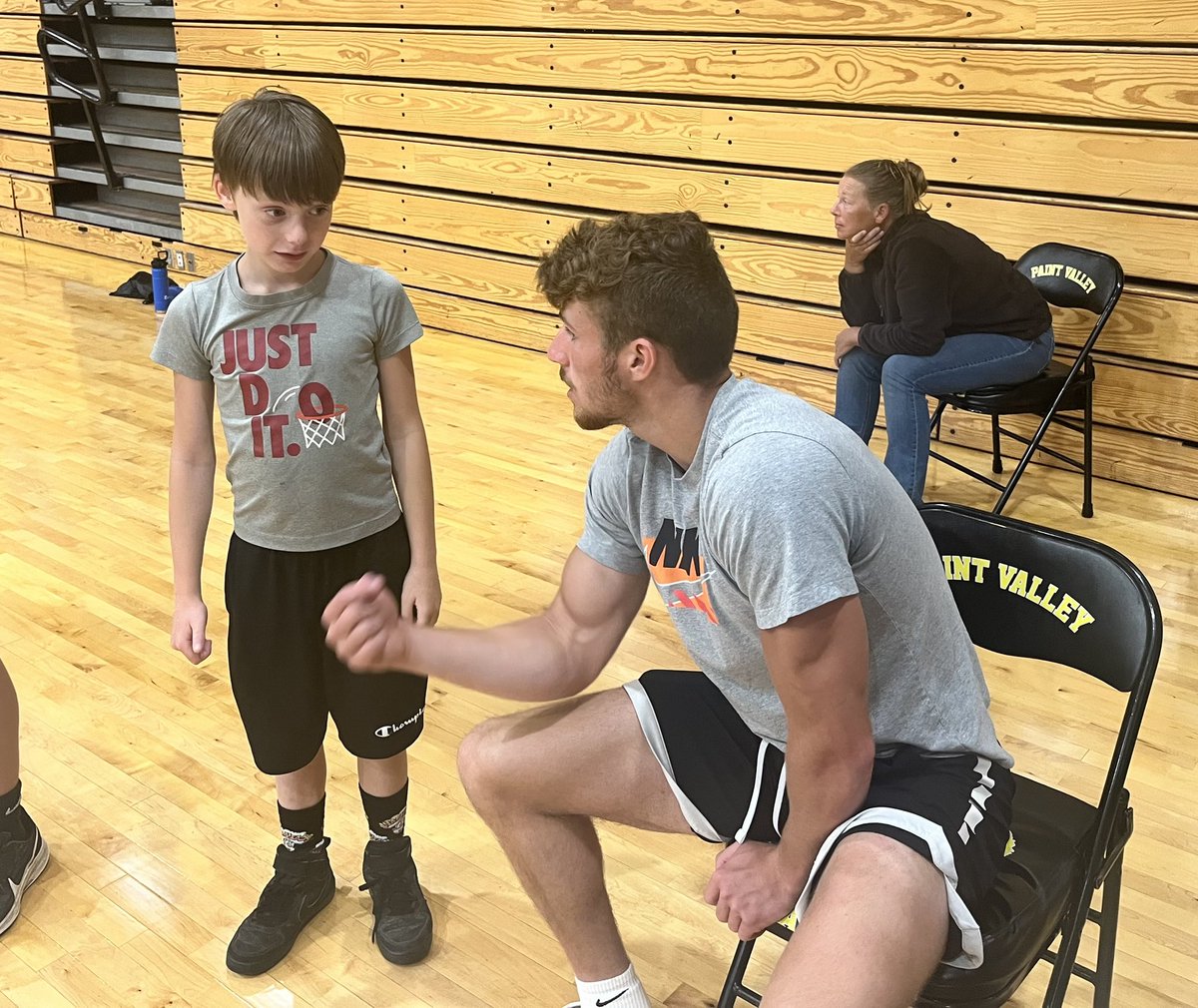 This is what basketball camp is all about - older players mentoring younger ones. Love it.
