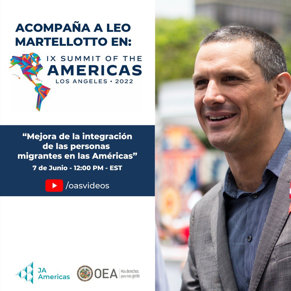 ¡Acompaña a <a href="/LeoMartellotto/">Leo Martellotto</a> en la charla “Mejora de la integración de las personas migrantes en las Américas” durante el #Foro de la Sociedad Civil en el marco de la 9° <a href="/CumbreAmericas/">Departamento de Cumbres de las Américas - OEA</a>! 💥

👉 bit.ly/3GVF1Za

#SummitAmericas #OEA #ThematicDiscussions @OAS_Inclusion