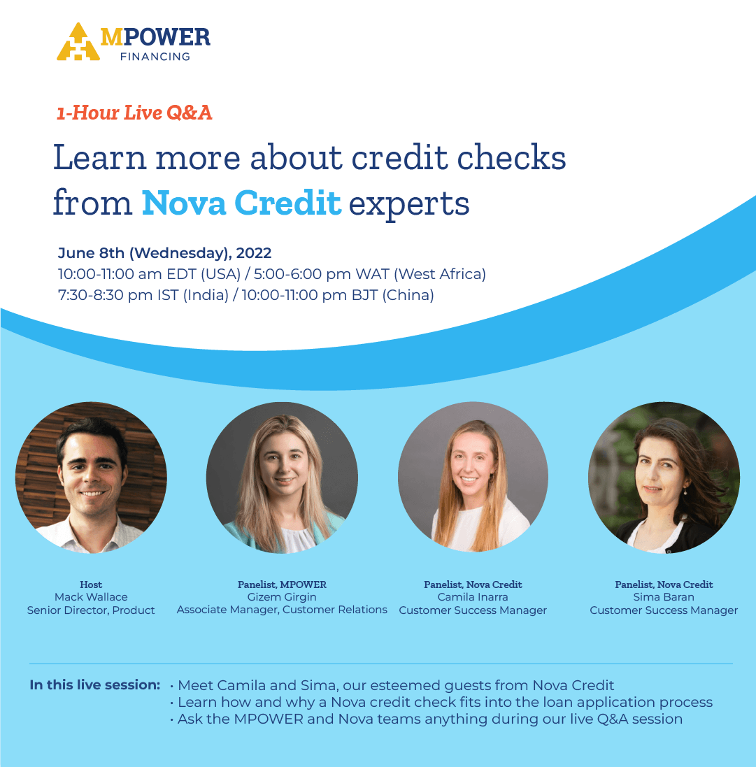 MPOWERfinancing's tweet photo. Sign up for our ⚡#AskMPOWER ⚡Wednesday Q&amp;A to learn everything you need to know about credit history: https://t.co/66euYH4AiU
#InternationalStudentLoans https://t.co/vGM0bkcTXi