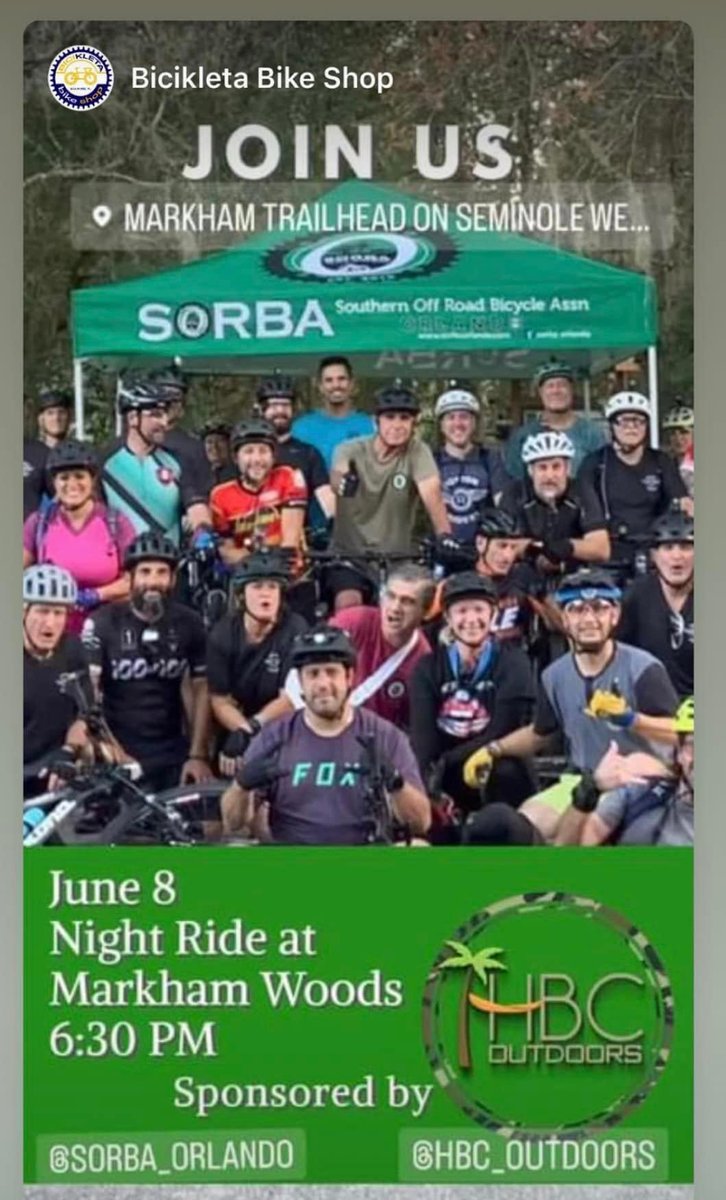 If you are in the central FL area tomorrow night (Lake Mary) we will be hosting and riding Markham Woods with the good folks over at Sorba Orlando.  #hbcoutdoors #mountainbike #getoutdoors #biking