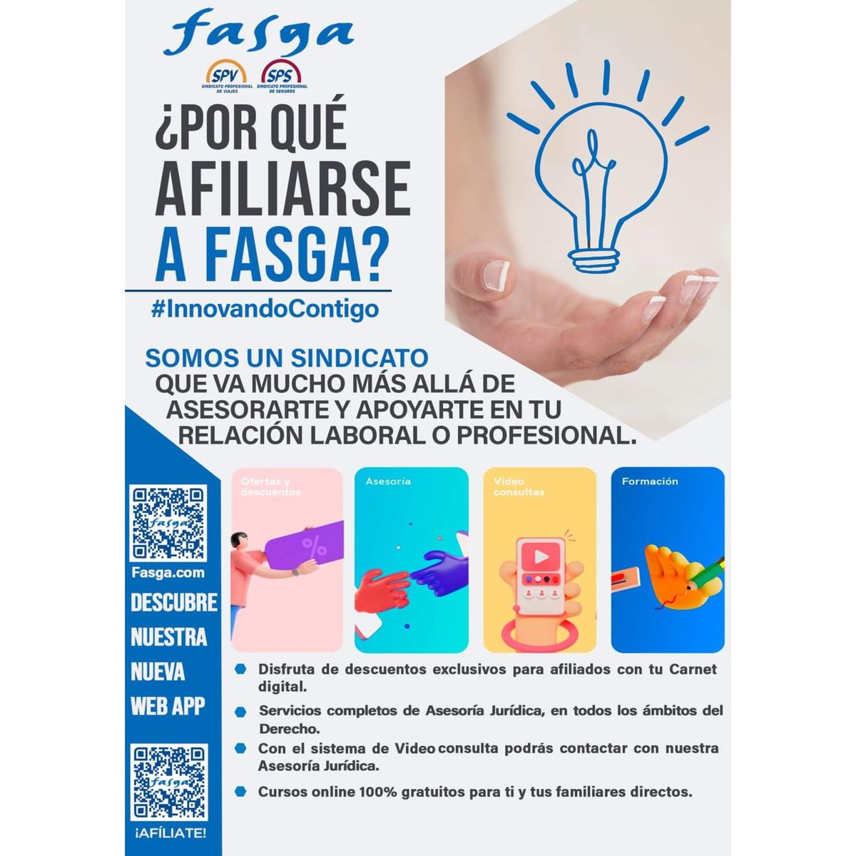 ValorianLevante's tweet photo. ¿POR QUÉ AFILIARSE A FASGA?
Somos un sindicato que va más allá de asesorarte y apoyarte en tu relación laboral o profesional.
Descubre todo lo que Fasga puede hacer por ti.
#FASGAContigo #FasgaCercadeti #FasgaInnovandoContigo https://t.co/2V9vZdBKqz