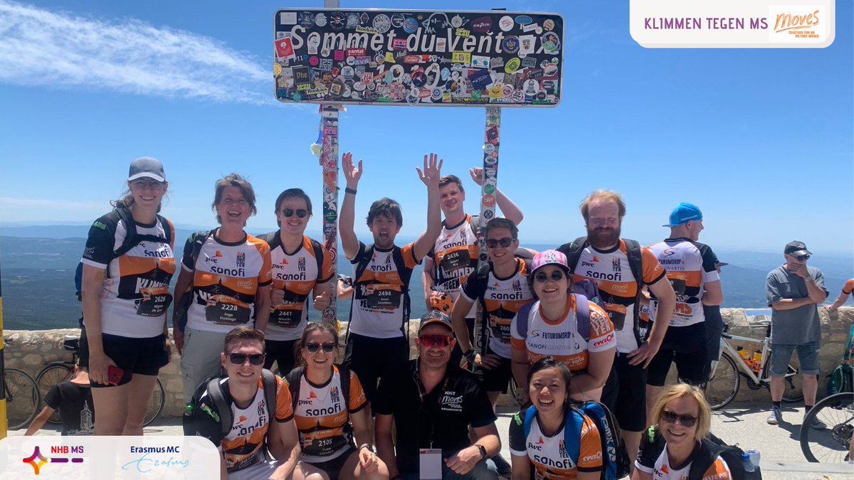 Hersenbank's tweet photo. Het team van NHB-MS en het team van ErasMS hebben gisteren de top van de Mont Ventoux bereikt tijdens @klimmentegenms.
Samen hebben zij een bedrag van €7.636,- opgehaald voor onderzoek naar MS! https://t.co/JxJTD42Pnr