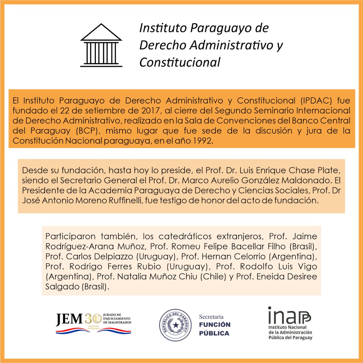 📄 Breve reseña del 𝐈𝐧𝐬𝐭𝐢𝐭𝐮𝐭𝐨 𝐏𝐚𝐫𝐚𝐠𝐮𝐚𝐲𝐨 𝐝𝐞 𝐃𝐞𝐫𝐞𝐜𝐡𝐨 𝐀𝐝𝐦𝐢𝐧𝐢𝐬𝐭𝐫𝐚𝐭𝐢𝐯𝐨 𝐲 𝐂𝐨𝐧𝐬𝐭𝐢𝐭𝐮𝐜𝐢𝐨𝐧𝐚𝐥, encargado de desarrollar el  Curso de Capacitación sobre la Ley de Procedimientos Administrativos (1/2)