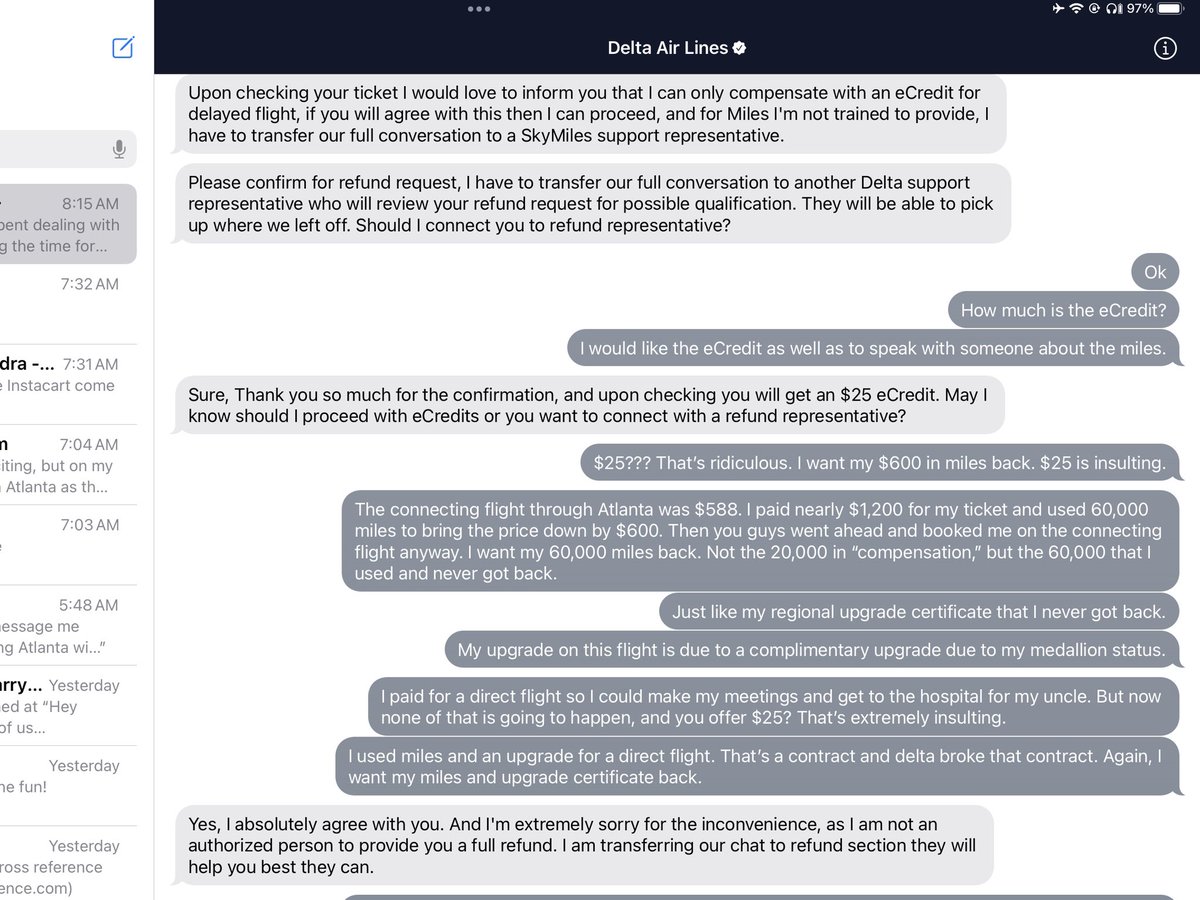 jstobins's tweet photo. @Delta what a disappointment. Booked direct LAX to BOS. Used 60,000 miles and upgrade certificate to make the flight affordable and comfortable. Delta cancelled my original flight, stuck me on a connecting flight, and kept my miles and upgrade certificate. Offered $25 back. #scam https://t.co/Y0YHFSNJSQ