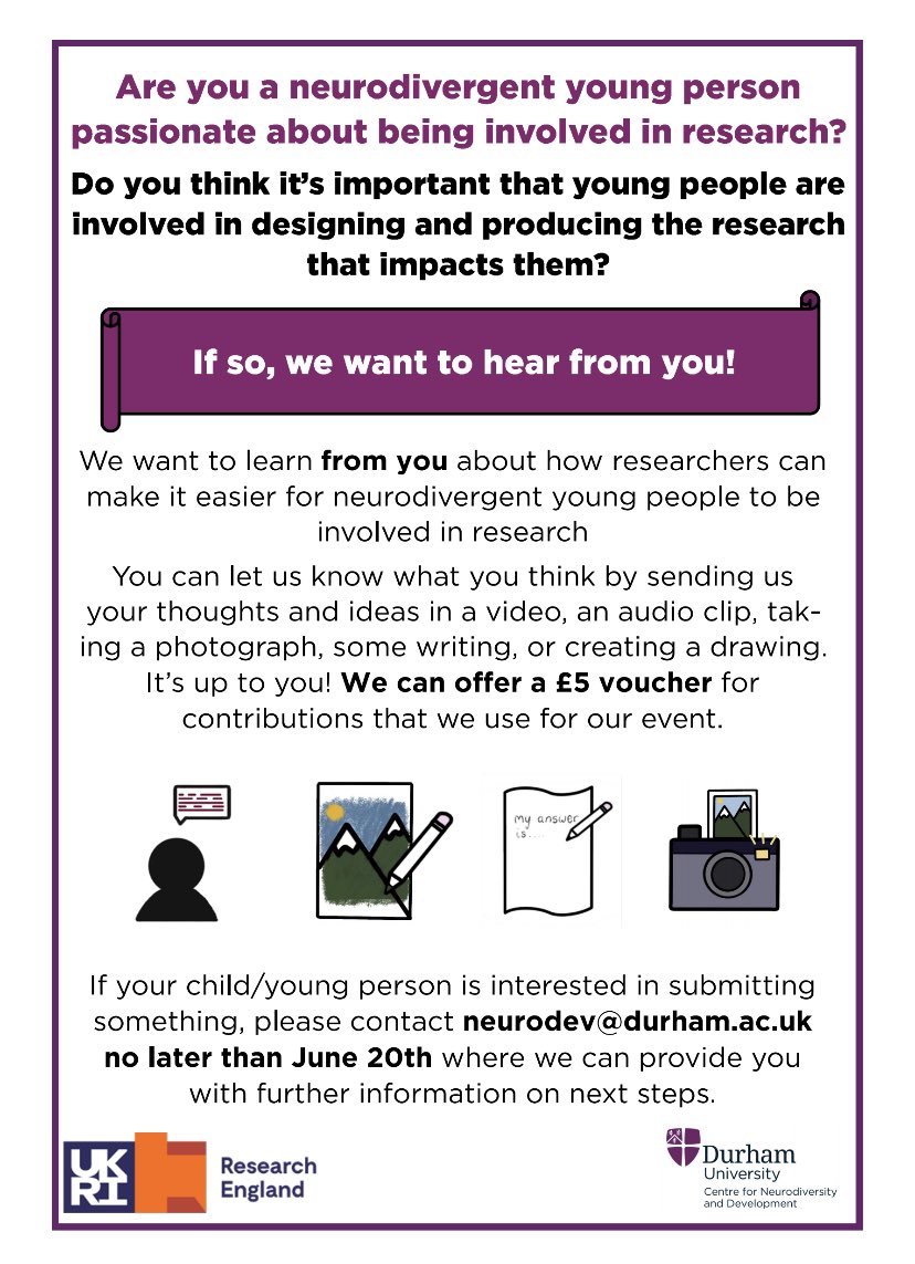 👇 We want to hear from young people about their thoughts on getting involved in research and how researchers can make it easier for neurodivergent young people to be involved in future research - please share 👇