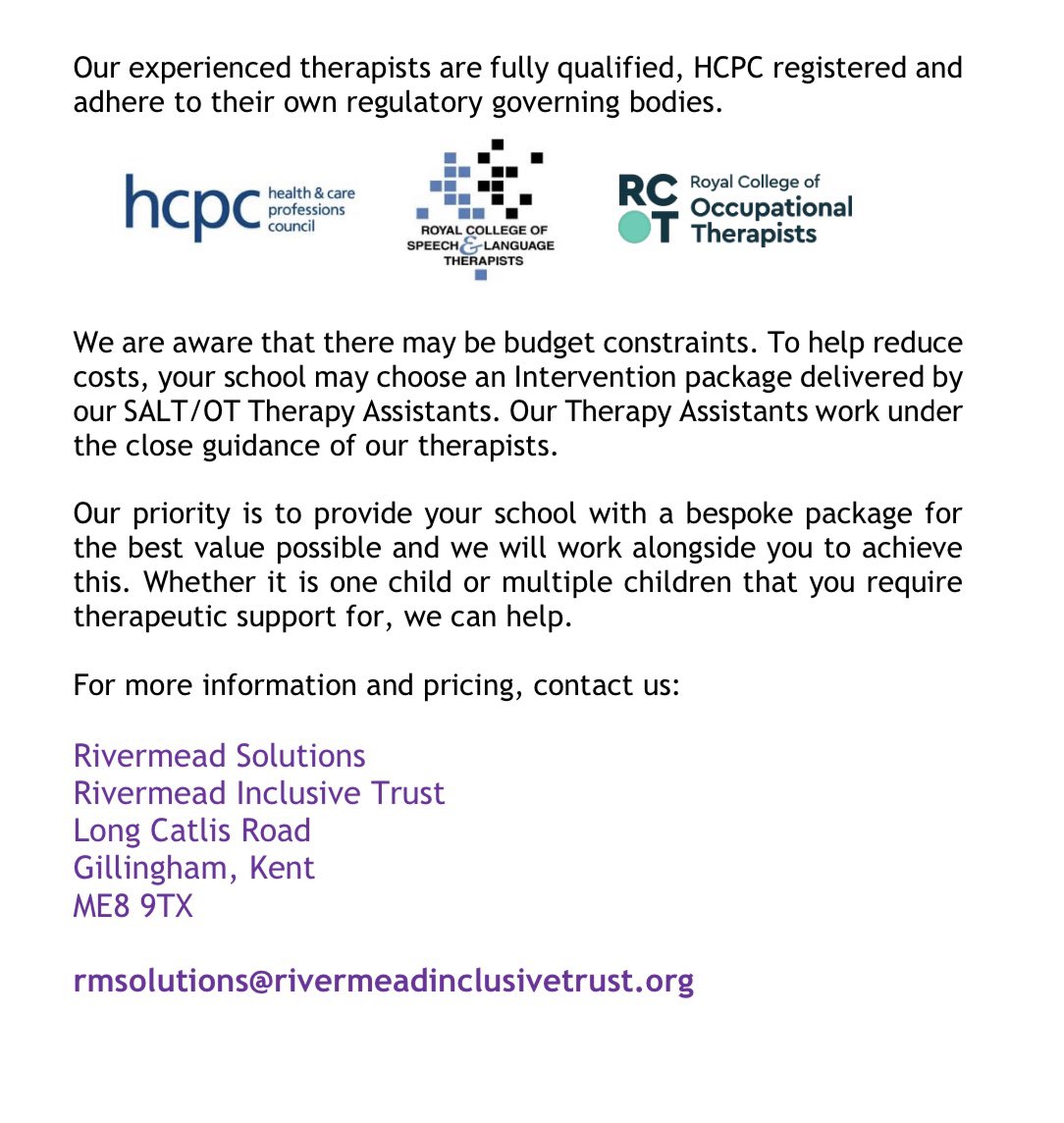 Kerri Edge (@ritdeputyceo) on Twitter photo Calling all school leaders. Are you looking to secure additional support for your pupils? We can offer schools an array of therapeutic practices including OT, SALT traded services etc. If you are interested just get in touch! <a href="/RivermeadCEO/">Tina Lovey OBE</a> @RIT_TandL <a href="/melamedway/">Medway Educational Leaders Association</a> <a href="/RMD_solutions/">Rivermead Solutions</a> Calling all school leaders. Are you looking to secure additional support for your pupils? We can offer schools an array of therapeutic practices including OT, SALT traded services etc. If you are interested just get in touch! <a href="/RivermeadCEO/">Tina Lovey OBE</a> @RIT_TandL <a href="/melamedway/">Medway Educational Leaders Association</a> <a href="/RMD_solutions/">Rivermead Solutions</a>