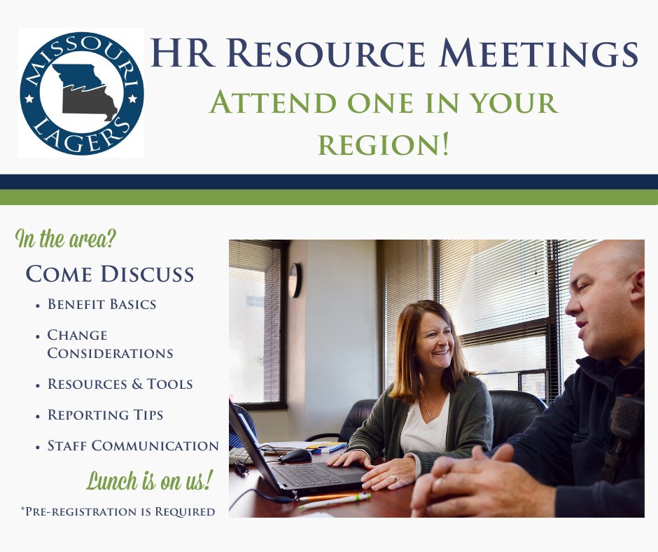 Calling all LAGERS HR Reps! Find a HR Resource Meeting in your region and register today! Here is a link to the upcoming meetings: conta.cc/3AjdL3m