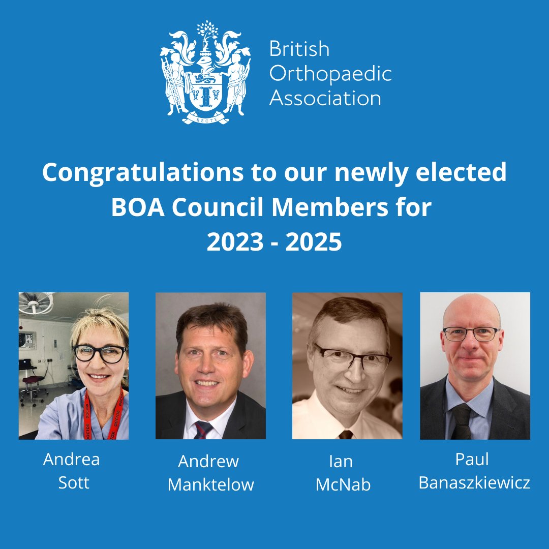 Please join us in congratulating our newly elected BOA Council members for 2023 - 2025! Andrea Sott, Andrew Manktelow, Ian McNab, and Paul Banaszkiewicz. Want to know more about the BOA Council? Visit boa.ac.uk/about-us/gover…